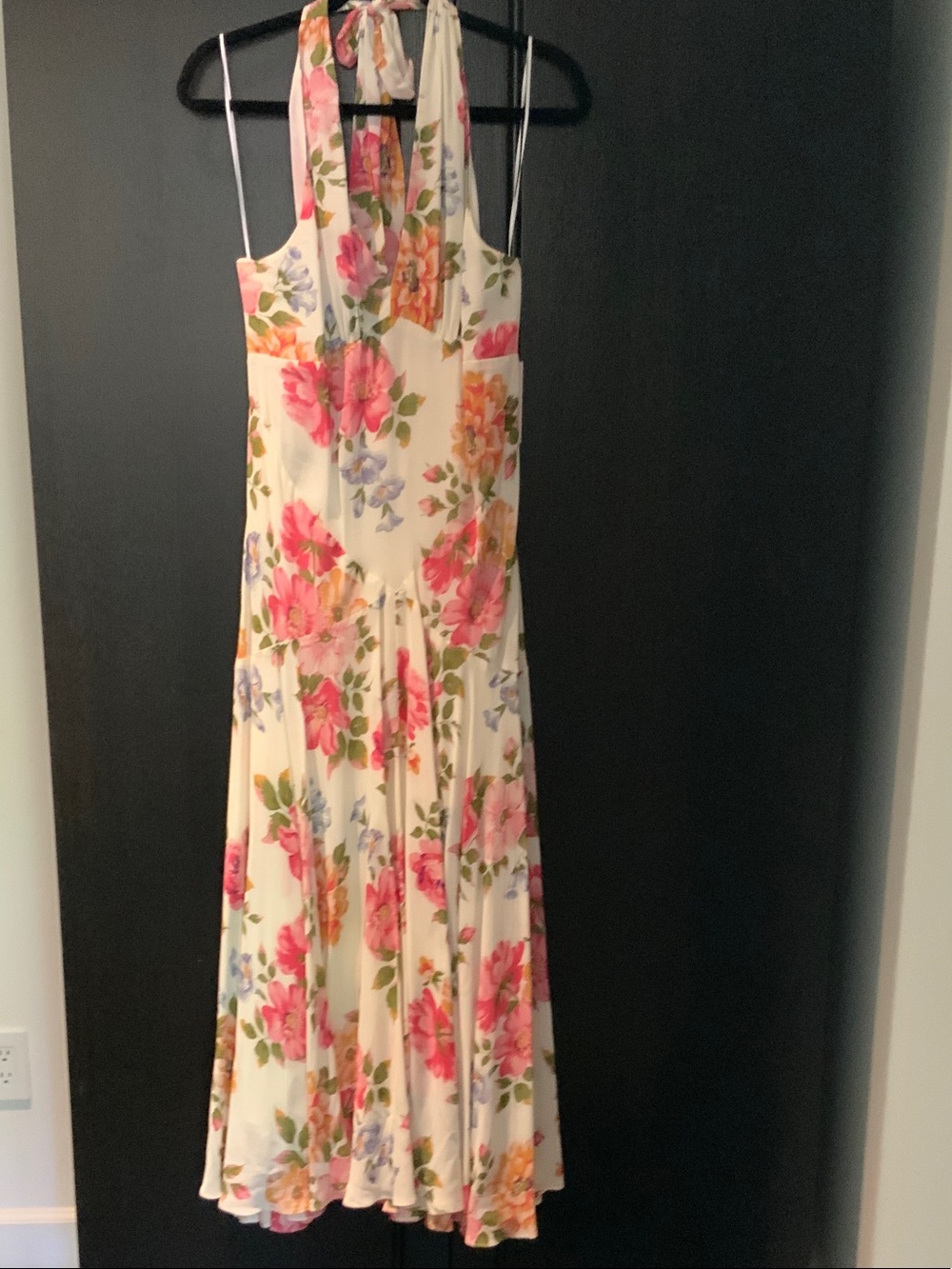 Reformation Briony Dress Cream Halter Maxi Dress with Pink and Orange Floral